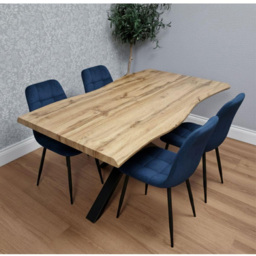 Portland 4 Seater Velvet Tufted Wooden Tabletop Dining Set Blue - Wilko - thumbnail 5