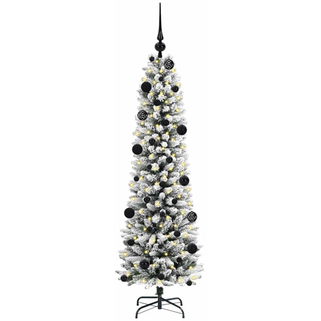 vidaXL Pre-Lit Warm White LED and Black Baubles White Artificial Christmas Tree with Stand 4.9ft - Wilko - image 1