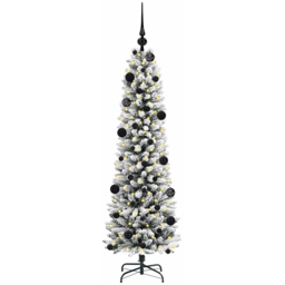 vidaXL Pre-Lit Warm White LED and Black Baubles White Artificial Christmas Tree with Stand 4.9ft - Wilko