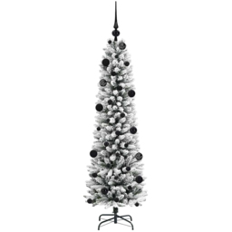 vidaXL Pre-Lit Warm White LED and Black Baubles White Artificial Christmas Tree with Stand 4.9ft - Wilko - thumbnail 5