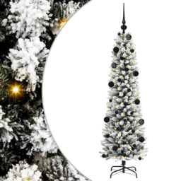 vidaXL Pre-Lit Warm White LED and Black Baubles White Artificial Christmas Tree with Stand 4.9ft - Wilko - thumbnail 3