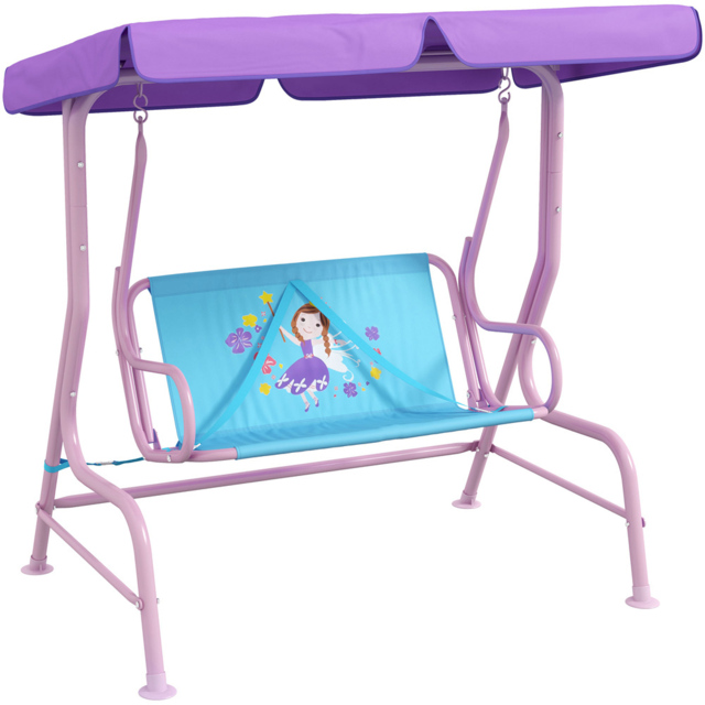 Outsunny Kids Fairy Steel Swing Chair 39cm - Size: 2 Seater - Blue - Wilko - image 1