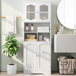 Costway 4 Glass Door 3 Shelf White Tall Bathroom Cabinet 148cm - Size: 60 x 30 x 148cm - Wilko - thumbnail 1