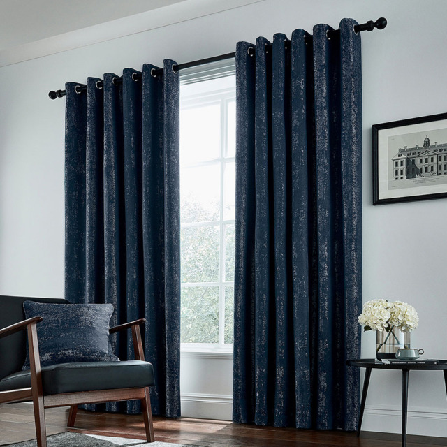 Helena Springfield Roma Lined Navy Eyelet Curtains 168 x 183cm - Size: W 168 x D 183cm - Wilko - image 1