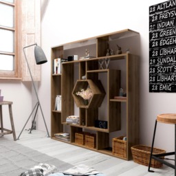 Decorotika Labrina 12 Shelf Walnut Hexagonal Geometric Bookcase - Size: 134 x 134 x 22cm - Brown - Wilko - thumbnail 5