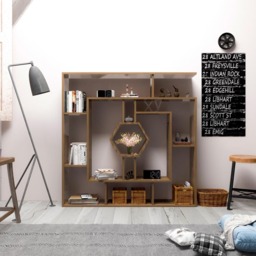 Decorotika Labrina 12 Shelf Walnut Hexagonal Geometric Bookcase - Size: 134 x 134 x 22cm - Brown - Wilko - thumbnail 4