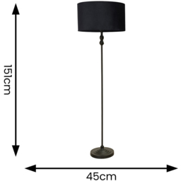 ValueLights Maggie Black Velvet Shade Black Metal Candlestick Floor Lamp - Size: 151 x 45 x 45cm - Wilko - thumbnail 7