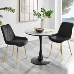 Furniturebox Elissa Cesano Marble Effect 2 Seater Round Dining Set White Black and Gold - Wilko - thumbnail 1