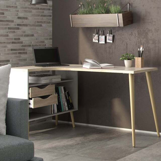 Florence 2 Drawer Storage Desk White and Oak - Size: 81 x 145.1 x 75.8cm - Furniture to Go - Wilko - image 1