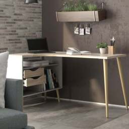 Florence 2 Drawer Storage Desk White and Oak - Size: 81 x 145.1 x 75.8cm - Furniture to Go - Wilko