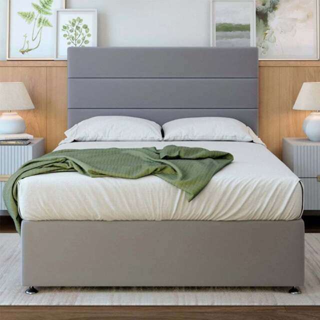 Bedmaster Small Double Silver Plush Velvet Divan Base with Milan Headboard - Wilko - image 1
