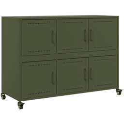 vidaXL 6 Door Olive Green Metal Sideboard with Wheels - Size: 72 x 100.5 x 39cm - Wilko - thumbnail 3