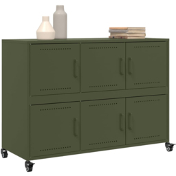 vidaXL 6 Door Olive Green Metal Sideboard with Wheels - Size: 72 x 100.5 x 39cm - Wilko - thumbnail 5