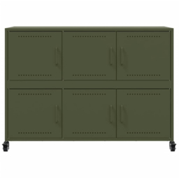 vidaXL 6 Door Olive Green Metal Sideboard with Wheels - Size: 72 x 100.5 x 39cm - Wilko - thumbnail 7