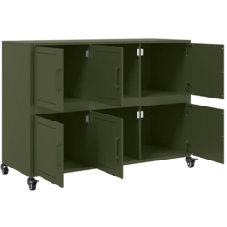 vidaXL 6 Door Olive Green Metal Sideboard with Wheels - Size: 72 x 100.5 x 39cm - Wilko - thumbnail 4