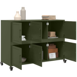 vidaXL 6 Door Olive Green Metal Sideboard with Wheels - Size: 72 x 100.5 x 39cm - Wilko - thumbnail 6