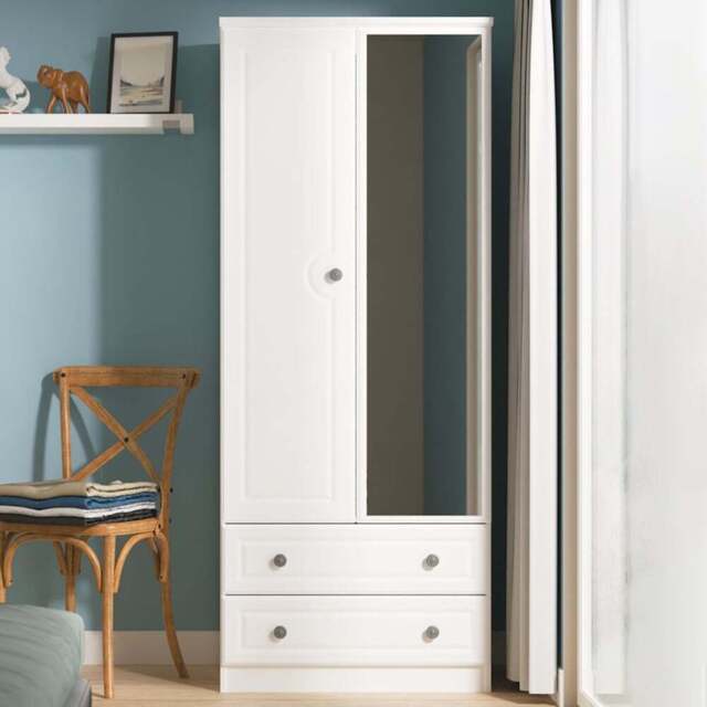 Crowndale Pembroke 2 Door 2 Drawer Matt White Mirror Wardrobe Ready Assembled - White Matt - Wilko - image 1