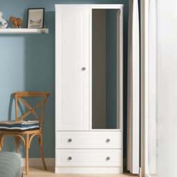 Crowndale Pembroke 2 Door 2 Drawer Matt White Mirror Wardrobe Ready Assembled - White Matt - Wilko - thumbnail 1