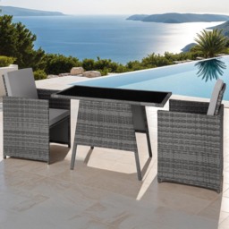 tectake Lausanne 2 Seater Rattan Garden Bistro Set Grey - Wilko - thumbnail 1