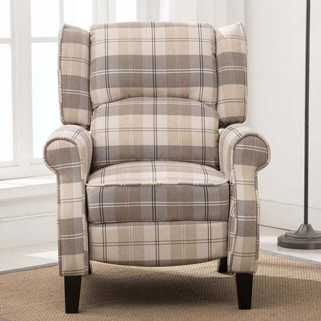 Furniture Online Eaton Beige Wing Back Checkered Recliner Chair - Size: 102 x 79.5 x 88cm - Wilko - image 1