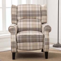 Furniture Online Eaton Beige Wing Back Checkered Recliner Chair - Size: 102 x 79.5 x 88cm - Wilko
