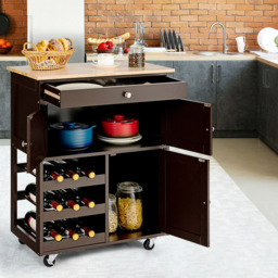 Costway 3 Door Single Drawer Brown Kitchen Trolley Cart - Size: 91.4 x 45.7 x 27.94cm - Wilko - thumbnail 4