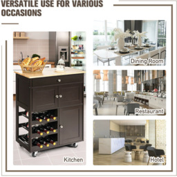 Costway 3 Door Single Drawer Brown Kitchen Trolley Cart - Size: 91.4 x 45.7 x 27.94cm - Wilko - thumbnail 5