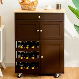 Costway 3 Door Single Drawer Brown Kitchen Trolley Cart - Size: 91.4 x 45.7 x 27.94cm - Wilko - thumbnail 3