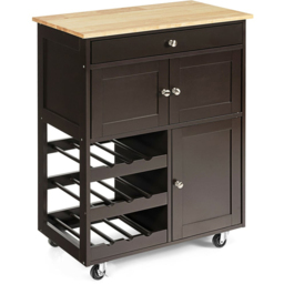Costway 3 Door Single Drawer Brown Kitchen Trolley Cart - Size: 91.4 x 45.7 x 27.94cm - Wilko - thumbnail 1
