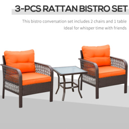 Outsunny 2 Seater Orange PE Rattan Bistro Set - Wilko - thumbnail 5