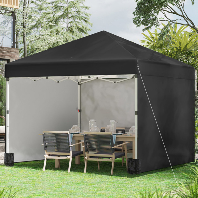 Outsunny 3 x 3m Black Steel Frame Pop Up Gazebo with 2 Side Panels - Wilko - image 1