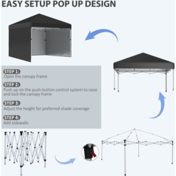 Outsunny 3 x 3m Black Steel Frame Pop Up Gazebo with 2 Side Panels - Wilko - thumbnail 7