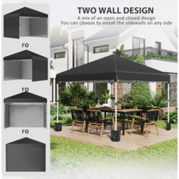 Outsunny 3 x 3m Black Steel Frame Pop Up Gazebo with 2 Side Panels - Wilko - thumbnail 5