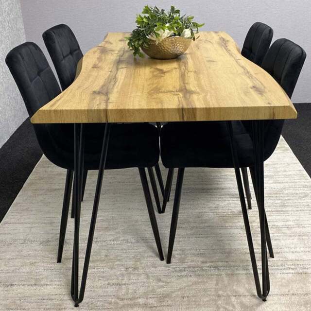 Kosy Koala 4 Seater Wood and Velvet Dining Set Black - Multi - Wilko - image 1