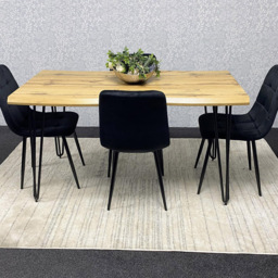 Kosy Koala 4 Seater Wood and Velvet Dining Set Black - Multi - Wilko - thumbnail 6