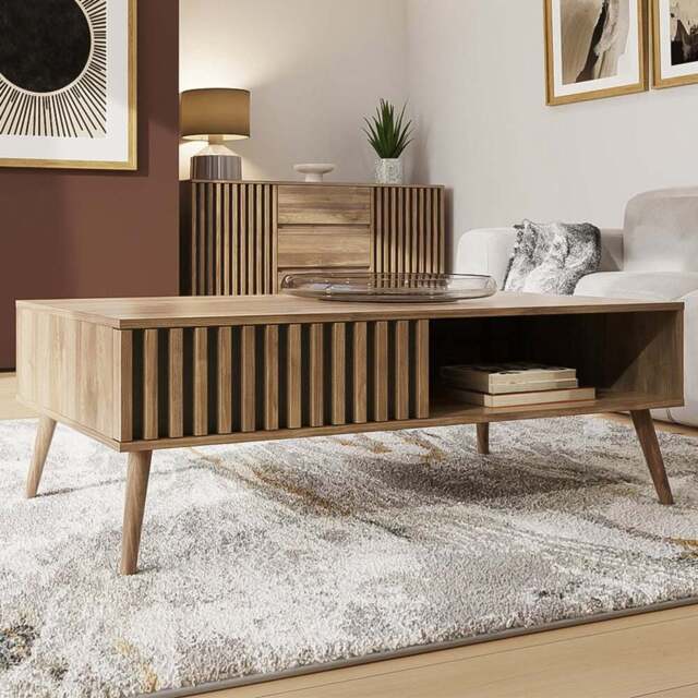 GFW Rowan Oak Louvered Coffee Table - Size: 41.5 x 119 x 59cm - Brown - Wilko - image 1