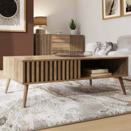 GFW Rowan Oak Louvered Coffee Table - Size: 41.5 x 119 x 59cm - Brown - Wilko - thumbnail 1