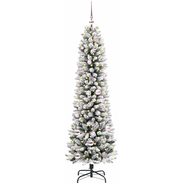 vidaXL Pre-Lit Warm White LED and Pink Baubles White Artificial Christmas Tree with Stand 4.9ft - Wilko - image 1