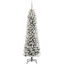 vidaXL Pre-Lit Warm White LED and Pink Baubles White Artificial Christmas Tree with Stand 4.9ft - Wilko