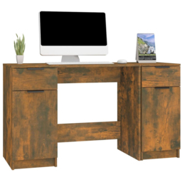 vidaXL 2 Door 2 Drawer Computer Desk Smoked Oak - Size: 75 x 133.5 x 50cm - Brown - Wilko - thumbnail 4