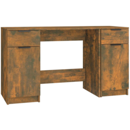 vidaXL 2 Door 2 Drawer Computer Desk Smoked Oak - Size: 75 x 133.5 x 50cm - Brown - Wilko - thumbnail 3