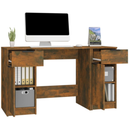 vidaXL 2 Door 2 Drawer Computer Desk Smoked Oak - Size: 75 x 133.5 x 50cm - Brown - Wilko - thumbnail 5