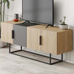 Decortie Tontini 4 Door Oak and Anthracite Grey TV Unit - Size: 55 x 140 x 37.5cm - Multi - Wilko