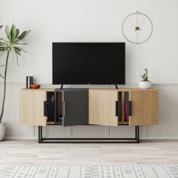Decortie Tontini 4 Door Oak and Anthracite Grey TV Unit - Size: 55 x 140 x 37.5cm - Multi - Wilko - thumbnail 5