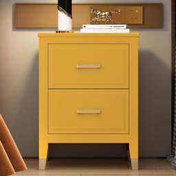 Palazzi 2 Drawer Mustard Wide Bedside Table - Yellow - Wilko - thumbnail 1
