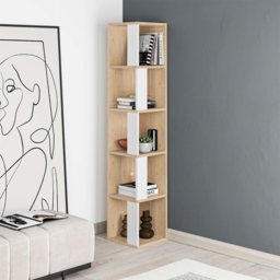 Decortie Piano Oak and White Tall Corner Bookcase - Multi - Wilko - thumbnail 6