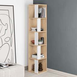 Decortie Piano Oak and White Tall Corner Bookcase - Multi - Wilko - thumbnail 1