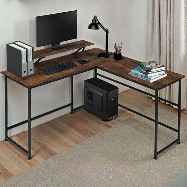 tectake Melrose Industrial Dark Wood Corner Office Desk - Brown - Wilko - image 1