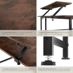 tectake Melrose Industrial Dark Wood Corner Office Desk - Brown - Wilko - thumbnail 5