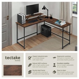 tectake Melrose Industrial Dark Wood Corner Office Desk - Brown - Wilko - thumbnail 7